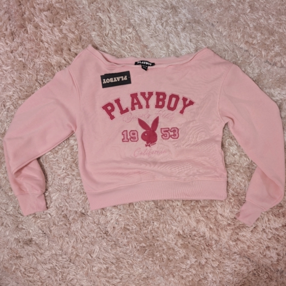 Pink Playboy Off Shoulder Sweatshirt XS